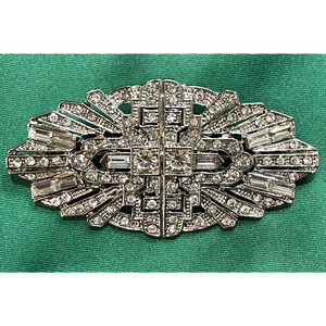 NWOT Art Deco Inspired Geometric Brooch Pin Silver Rhinestone Retro Statement